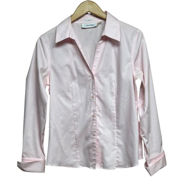Calvin Klein Pink Sleek Timeless Tailored Button Down Non-Iron Shirt Size 8 - Picture 2 of 8